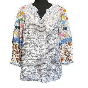 John Mark “Spring Fling” Embroidered 3/4 Sleeve Blouse/Top